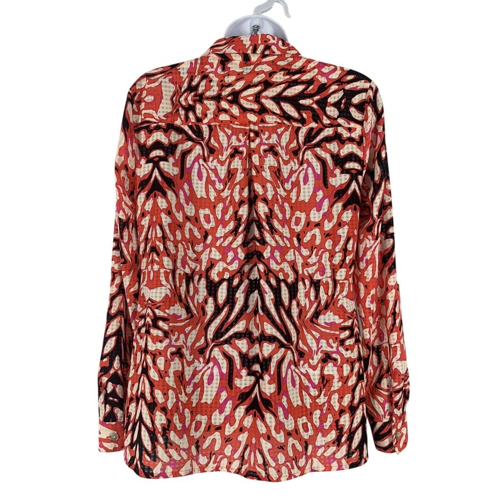Womens Button-Up Blouse Long Sleeve Animal Print Polyester Red Black Size Small - Picture 3 of 12